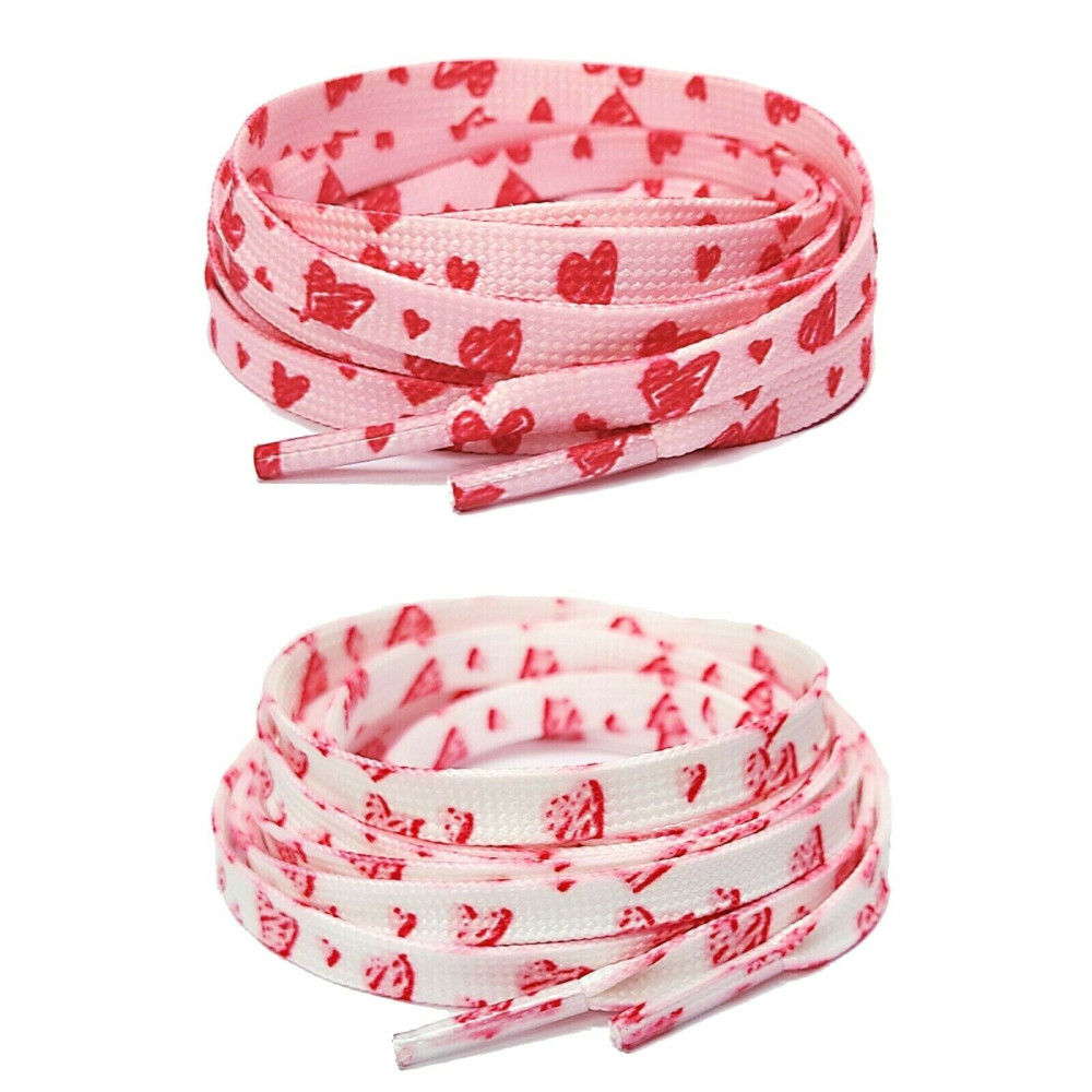 Valentine Pink Heart Flat Shoelaces